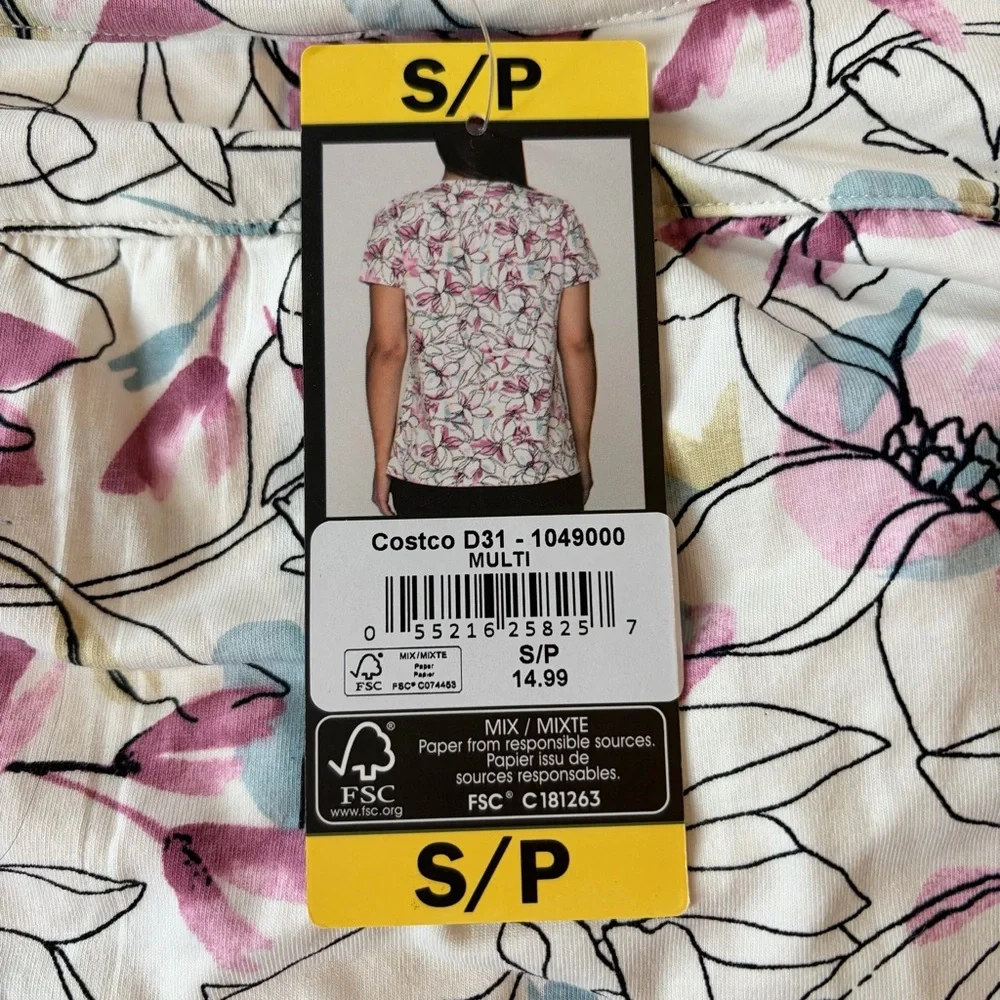 3/$25 Nicole Miller White and Pink Floral Short Sleeve Top - Picture 4 of 4
